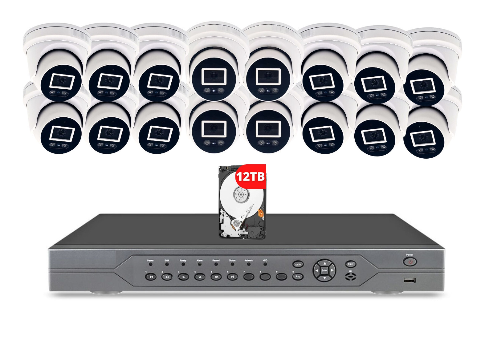 4K 8MP 16 Channel IP PoE Security Camera System with Audio and 12TB Hard Drive
