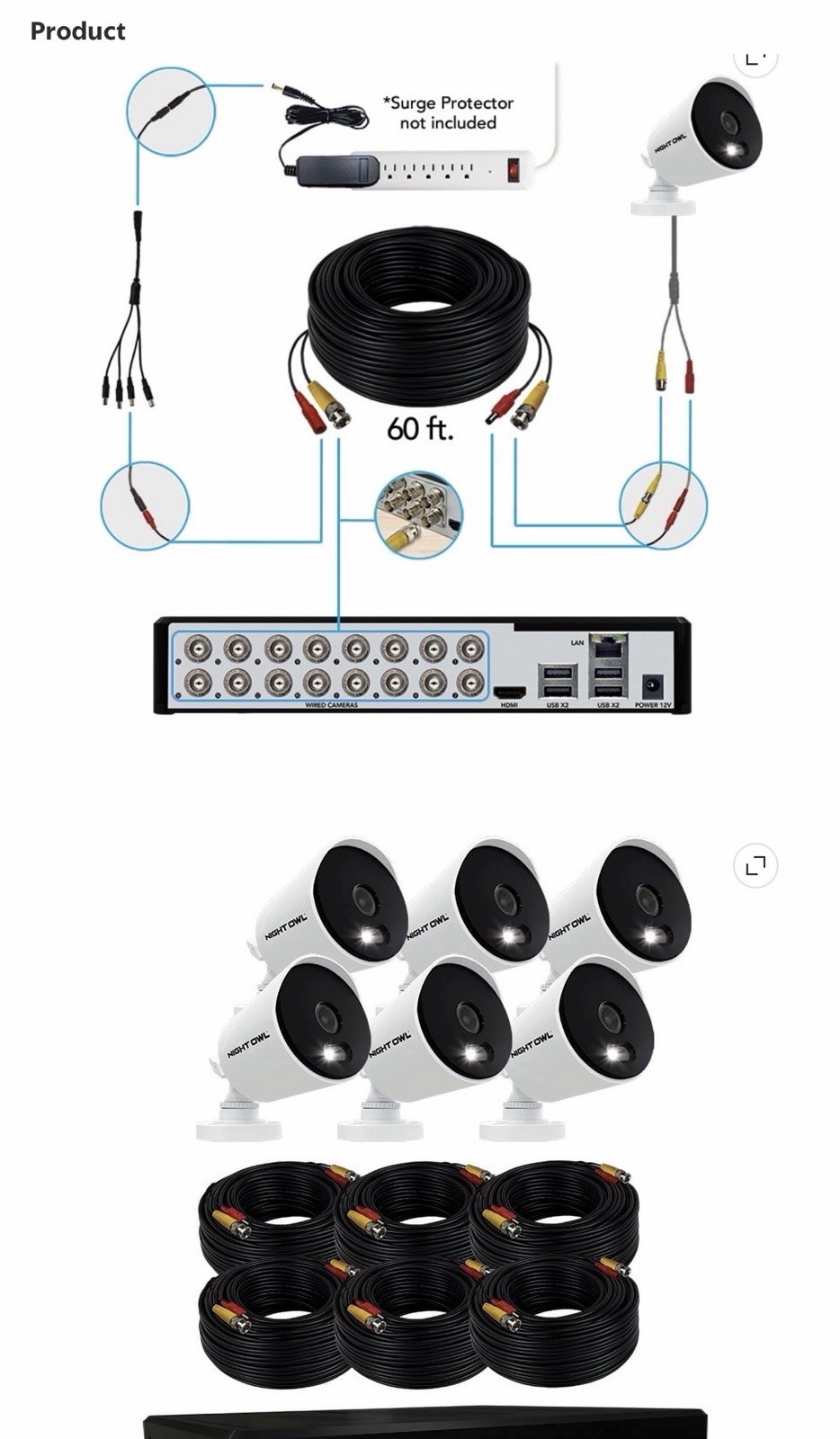 Night Owl 12 Channel DVR Security System with 6 Wired 1080p HD Spotlight Cameras