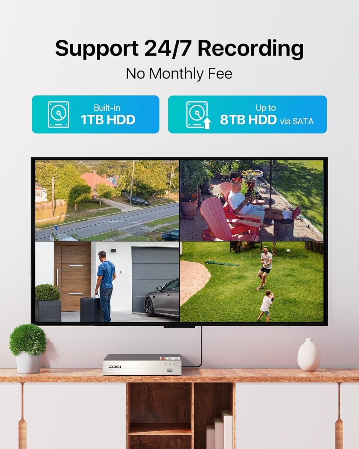 1080p Home Security Cameras System with AI Human/Vehicle Detection,H.265+ 8CH…