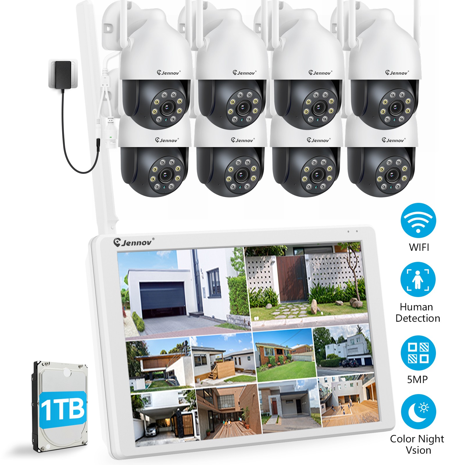 WiFi Home Security Camera System Wireless 10CH Video Surveillance NVR Kit 1TB