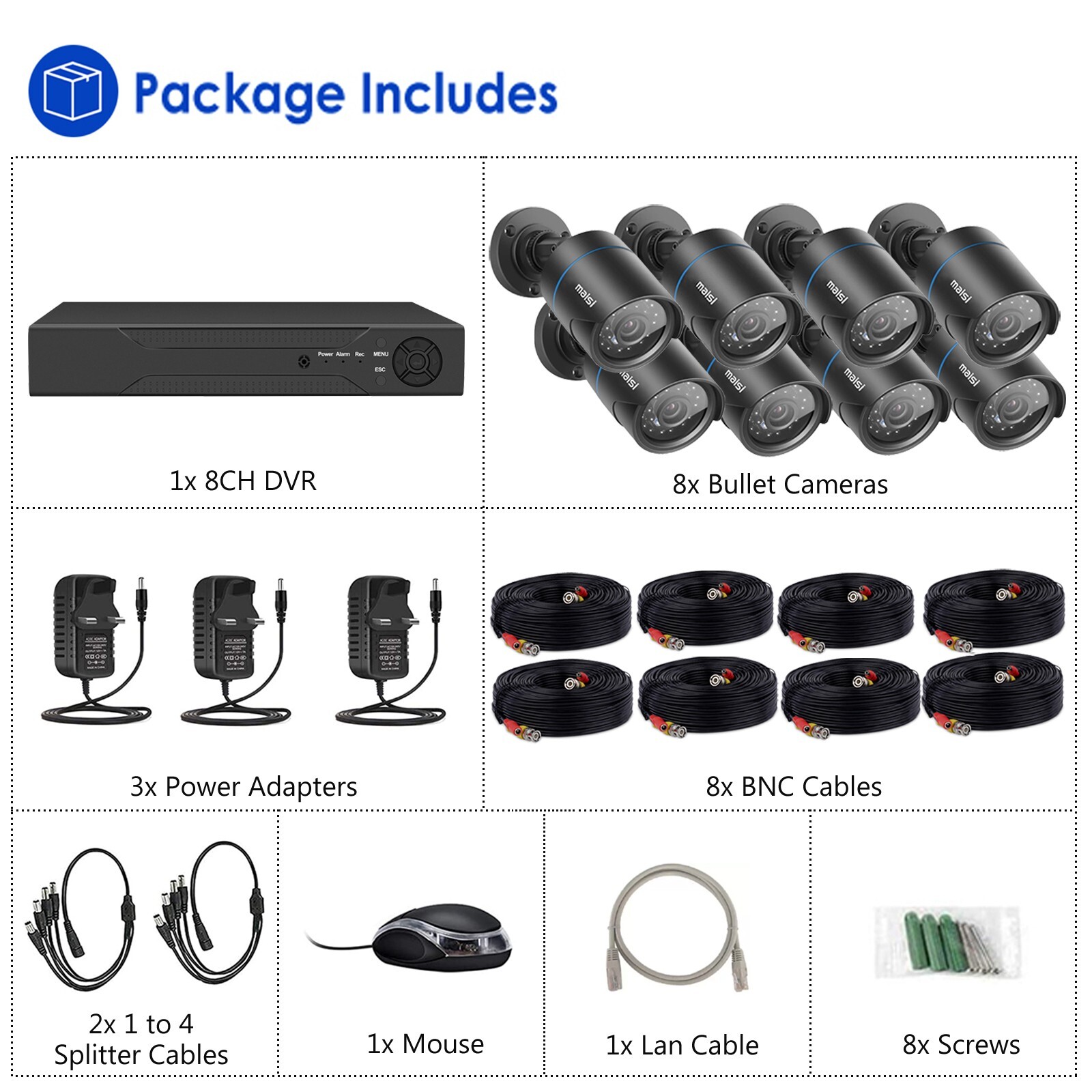 5MP HD 8CH DVR 8 Home Outdoor Cameras CCTV Security System Motion Detect IR