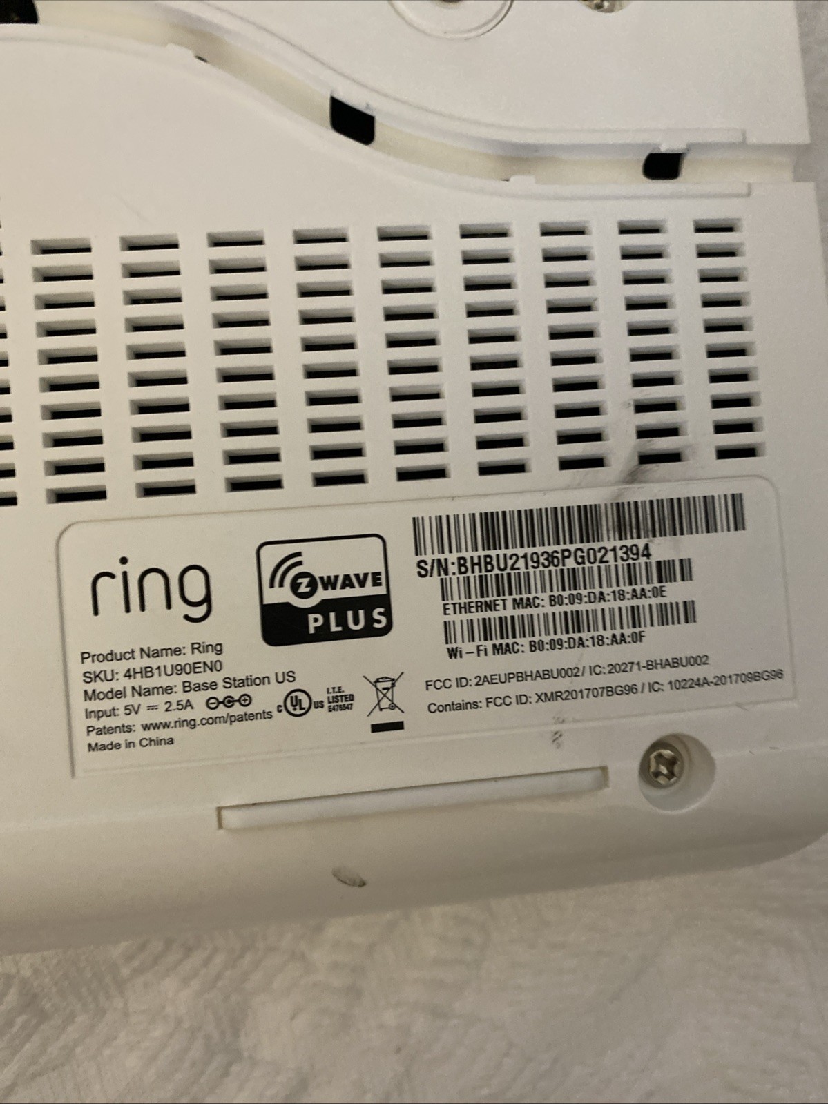 Ring Base Station – Gen 2 (4HB1U9-0EN0) power supply, ethernet & usb cable