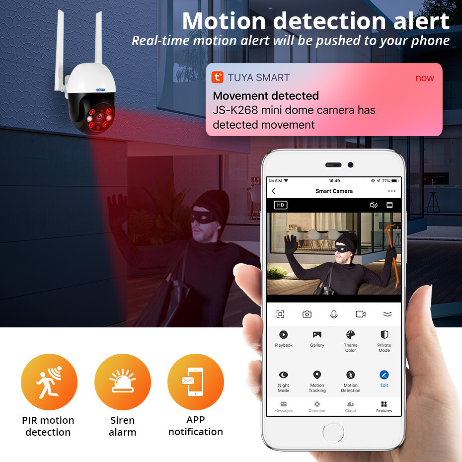 KERUI Cam Wireless Outdoor 1080p Smart WiFi Tuya APP IP Camera Home Security 5MP