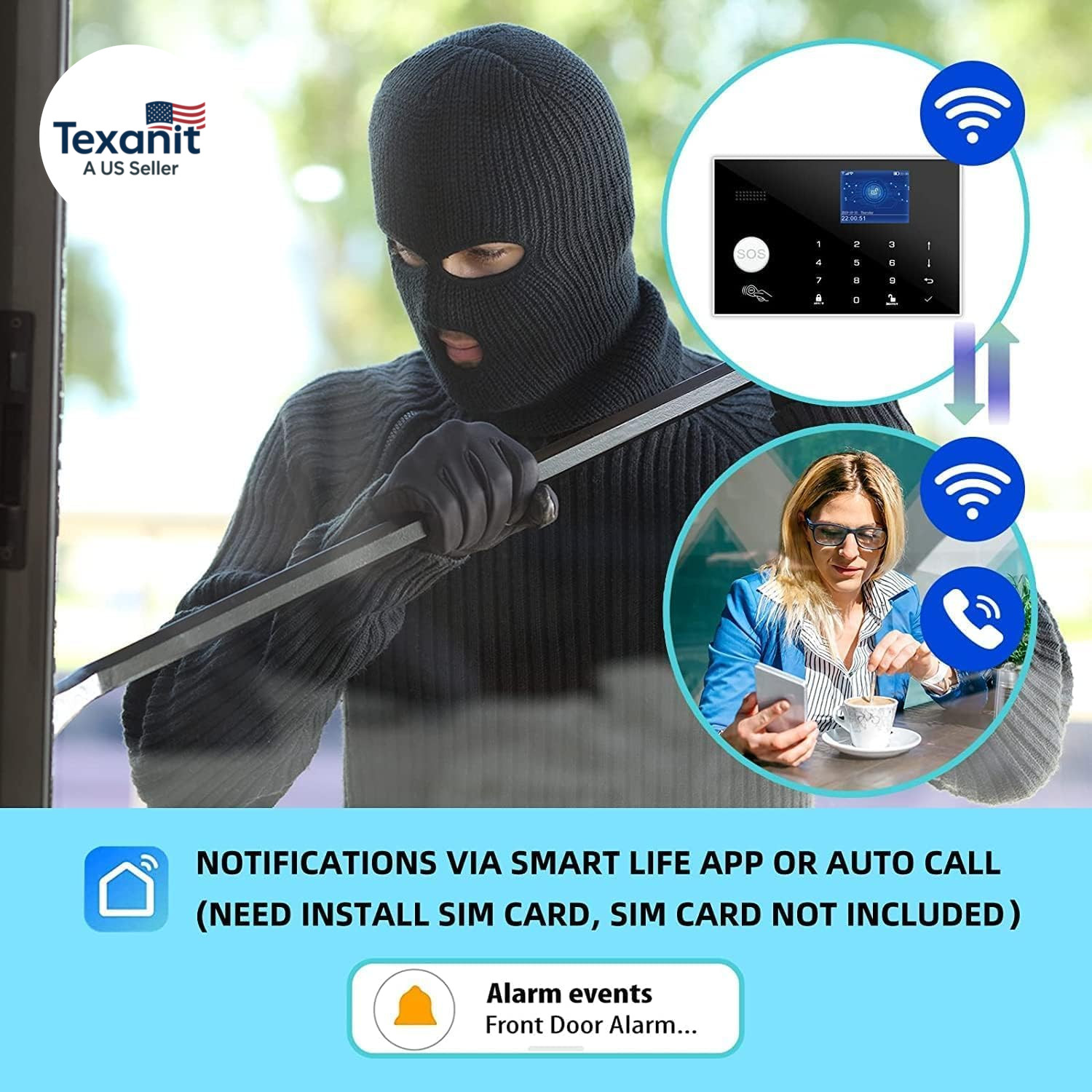 Wifi and 3/4G GSM Home Burglar Security Alarm System Auto Dial with Smart Life a