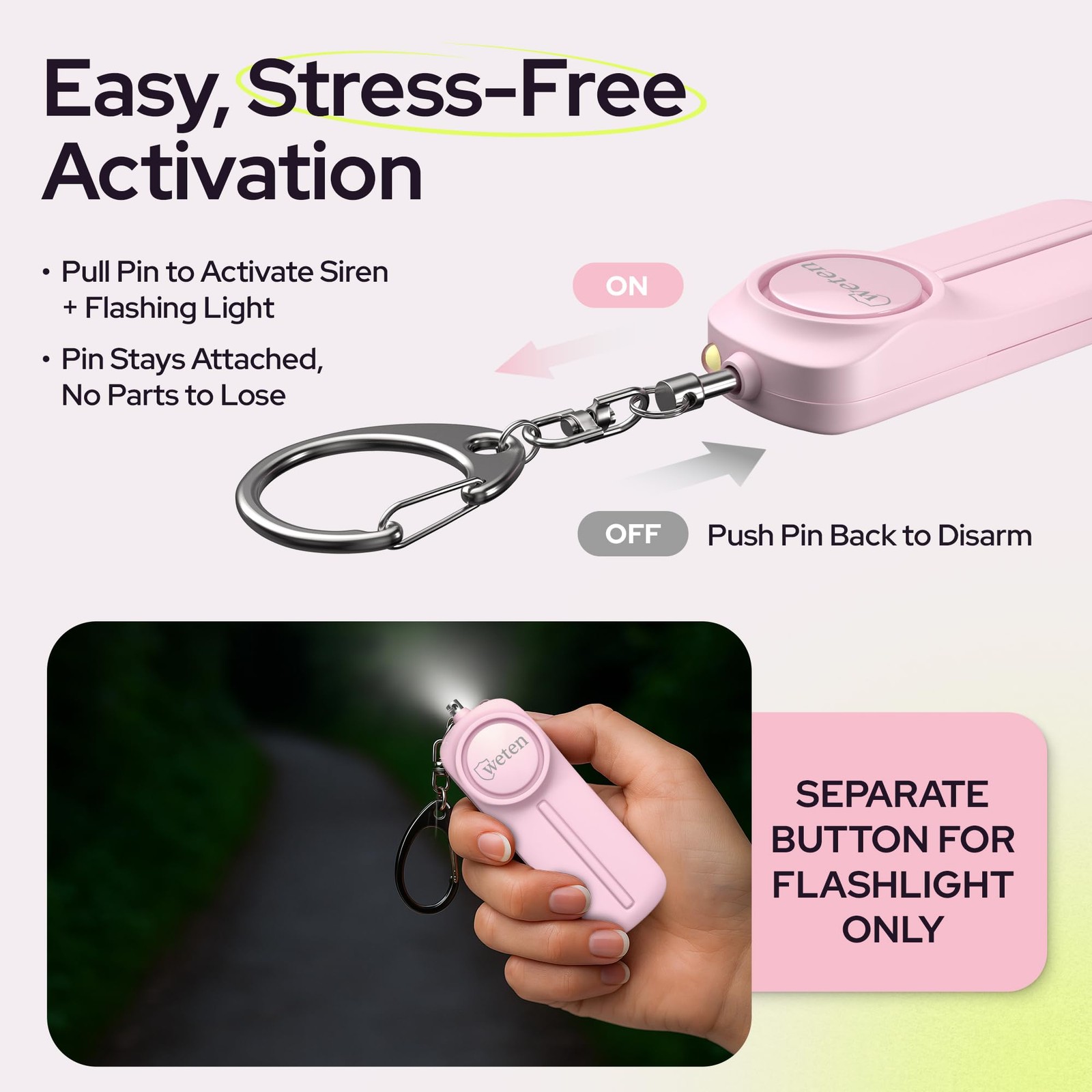 Personal Safety Alarm Keychain – 130dB Siren, LED Light, Panic Pin – Compact …