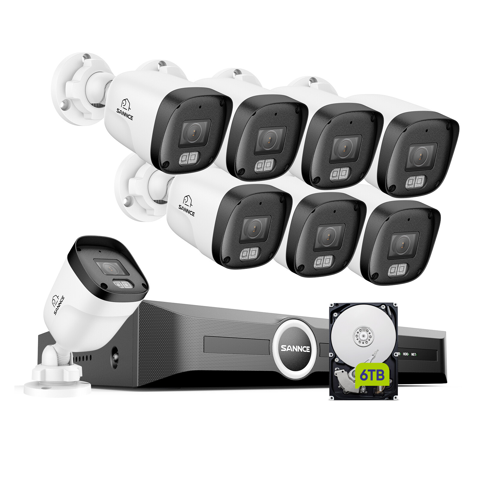 SANNCE 8CH NVR 3MP POE Security Camera System Audio Recording Outdoor IR Night