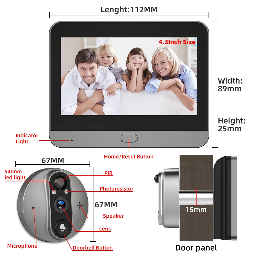 Tuya 3MP WiFi Peephole Doorbell Camera PIR Motion Detector 4.3in Digital Viewer