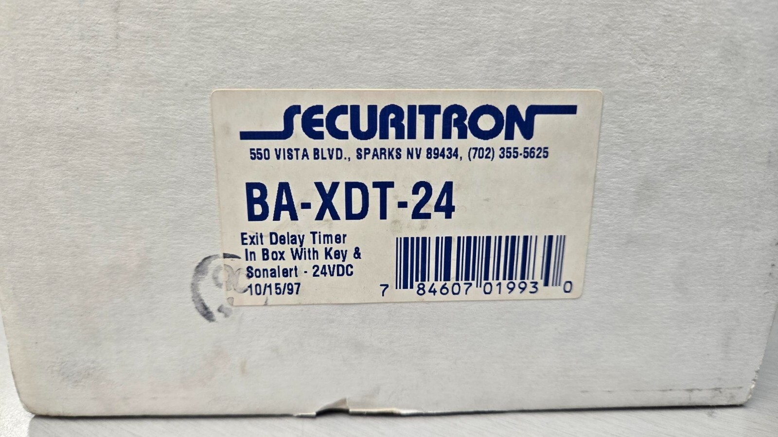 Securitron BA-XDT-12 Exit Delay Timer in Box with key and Sonalert-24vdc
