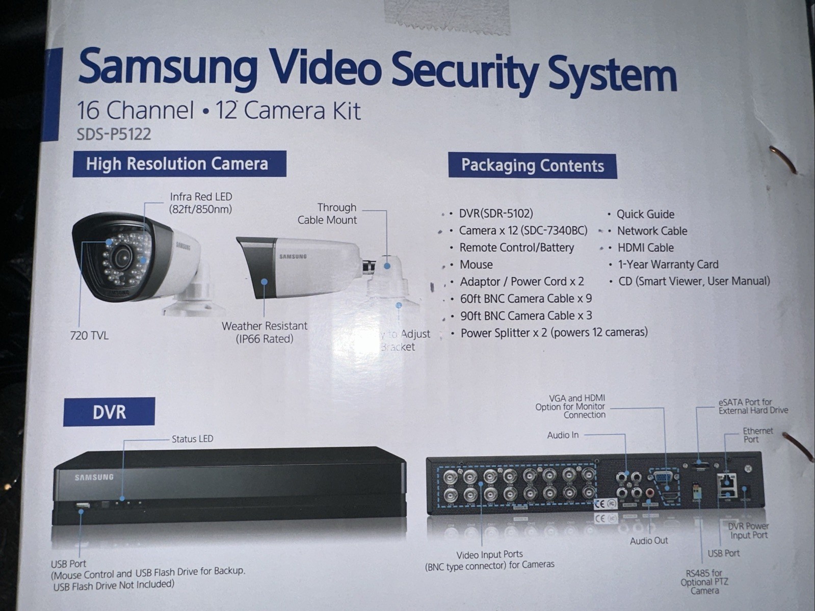 Samsung SDS-P5122 16 Channel 12 Camera Video Security System, See Description