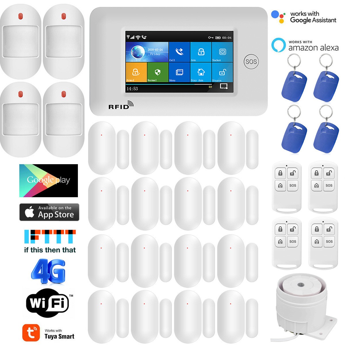 V39 Tuya APP Alexa WiFi+4G SMS Wireless Touch Keypad Home Security Alarm System