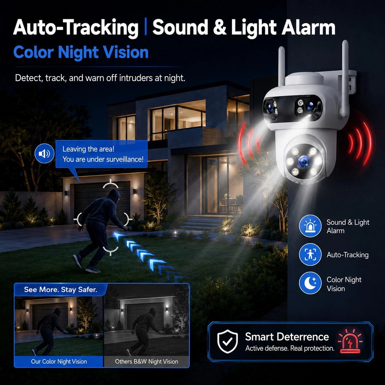 Home Security Camera System Wireless 10CH 4K NVR 2K Triple Lens IP Cameras Audio