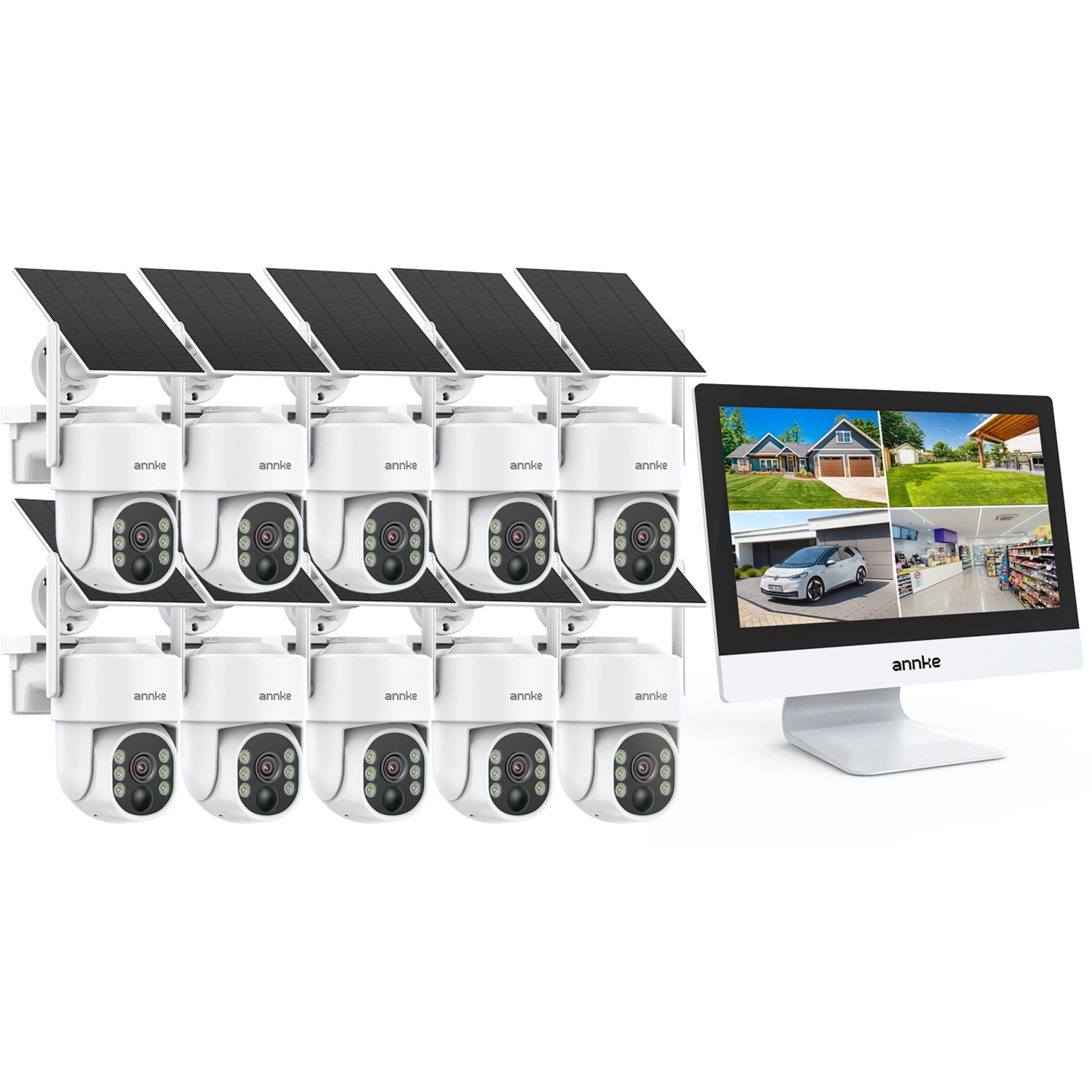 ANNKE Wireless 12” Monitor 10CH NVR 4MP PT Solar Security System Two Way Audio