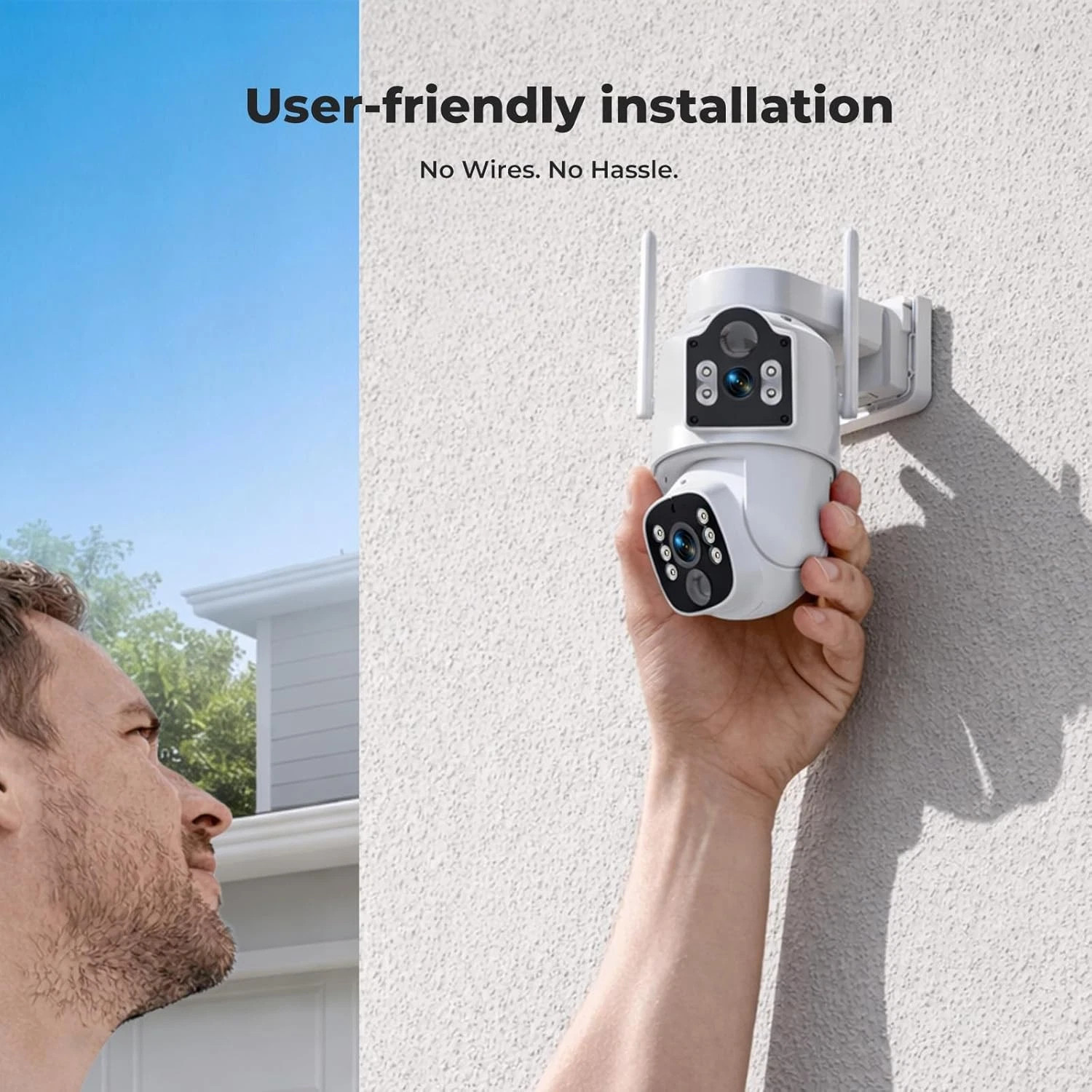 Solar Security Cameras Outdoor Wireless 4 Cam-Kit Color Night Vision Dual Lens
