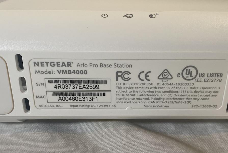 NETGEAR Arlo Pro Base Station VMB4000 Smart Security Hub w/ Power Adapter Tested