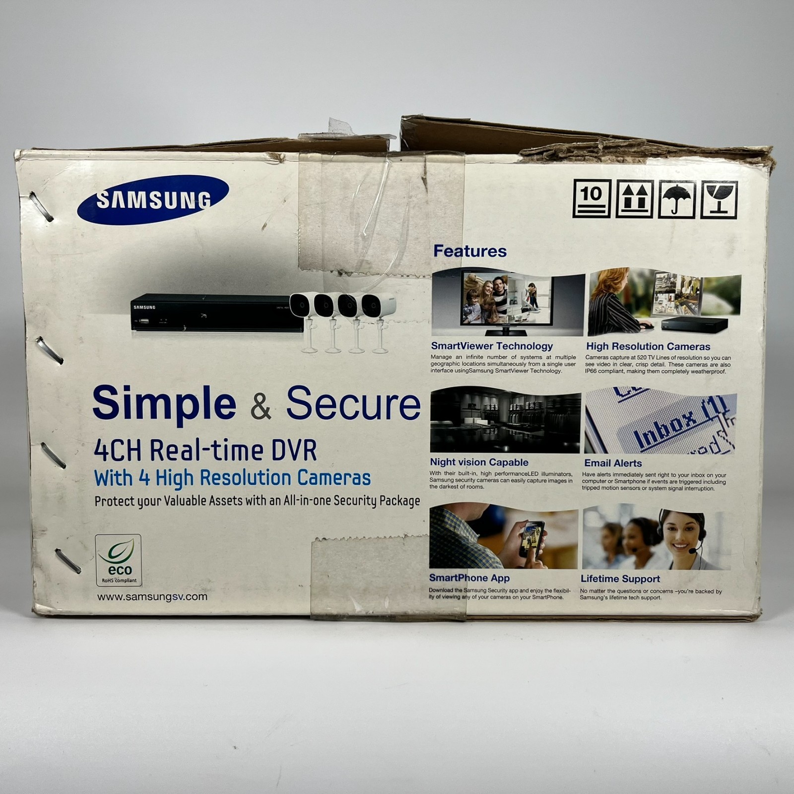 Samsung 4CH Real-Time DVR w/ 4 Hi-Res Cameras 1TB HDD #SDE-3003 New Open Box