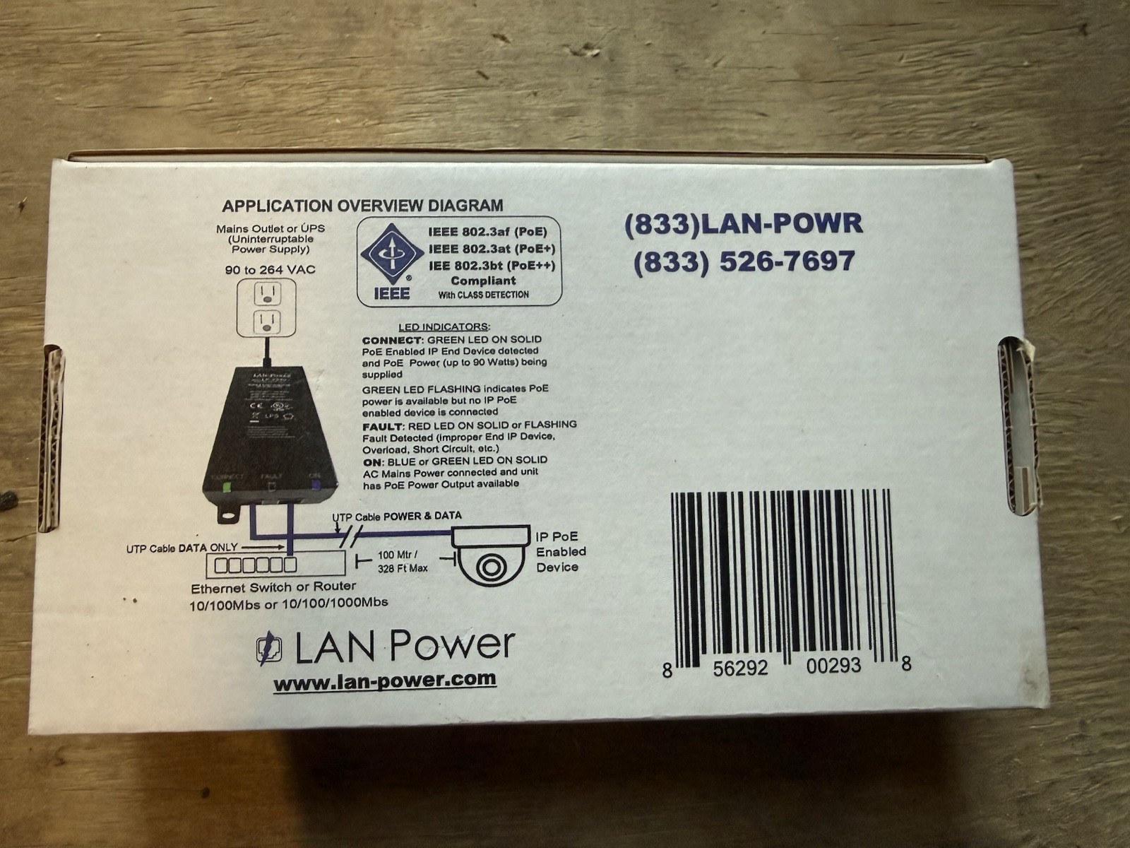 LAN-Power LP-2590 1 Port Ultra High Power PoE++ Injector IEEE 802.3bt-90 W