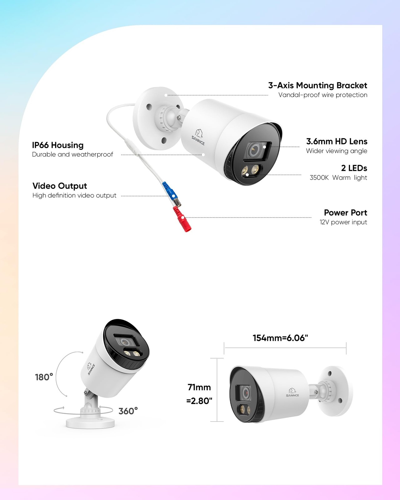 SANNCE Full Color Night Vision Security Camera, 4 Count (Pack of 1), White
