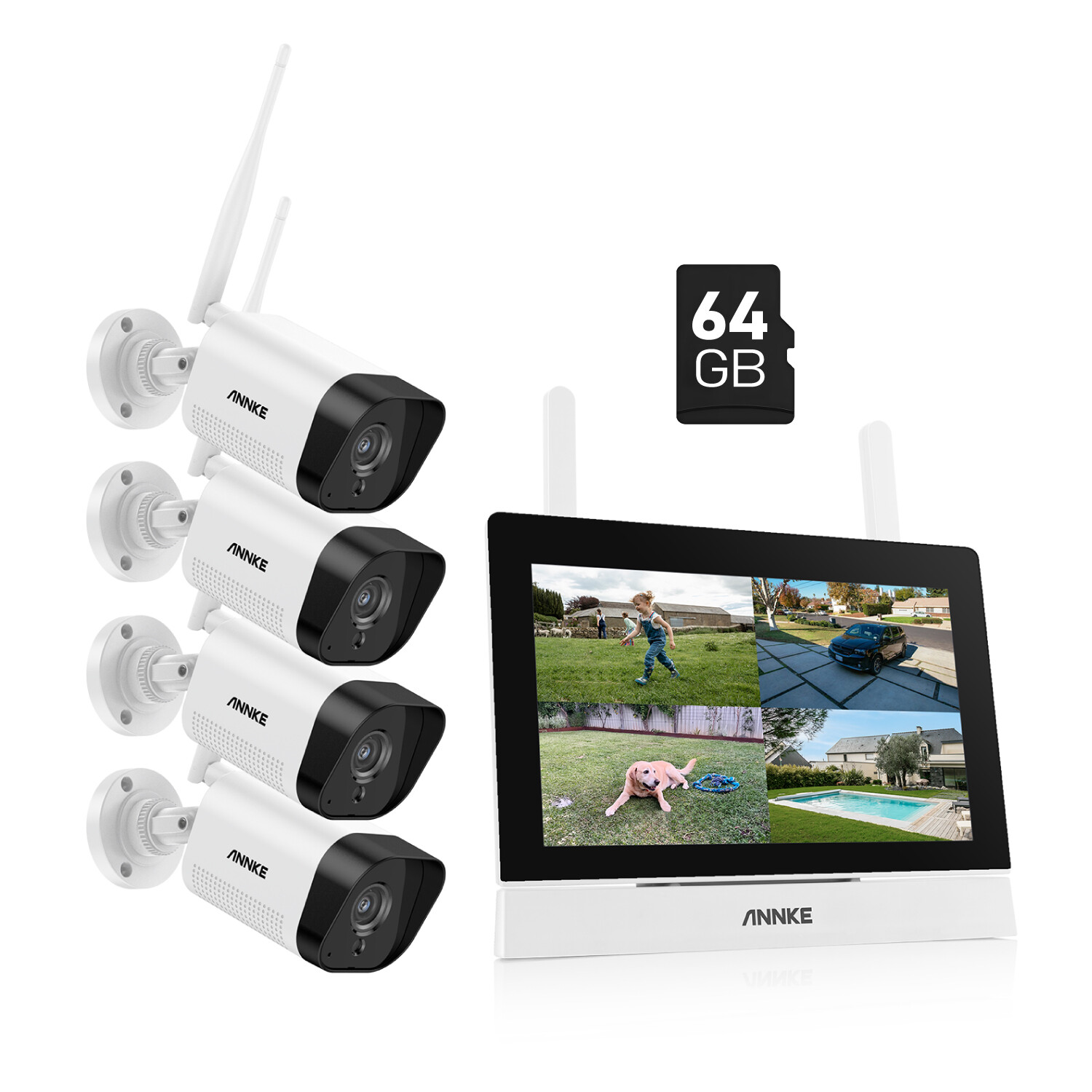 ANNKE 5MP Wireless Security Camera System 7” Monitor 4CH NVR Two Way Audio P2P