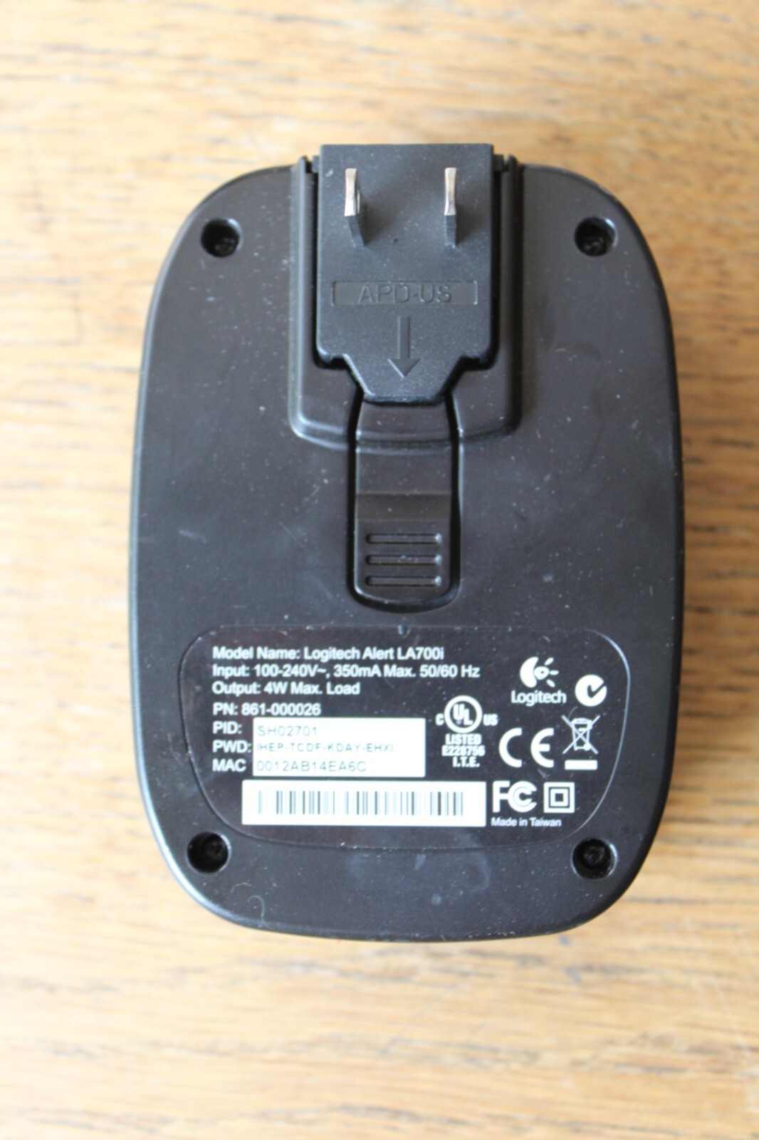 LOGITECH ALERT SYSTEM 700 POWER SUPPLY TRANSMITTER DEVICE 861-000026 LA700I