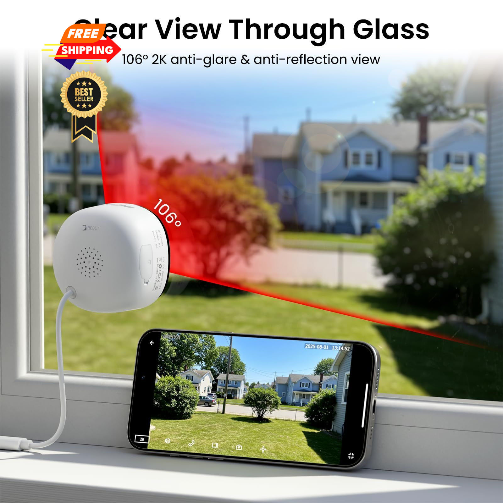 INFIYA 2K No Drill Window Camera-2 Pack 2.4Ghz & 5Ghz 2.4G&5G 2-Pack, White