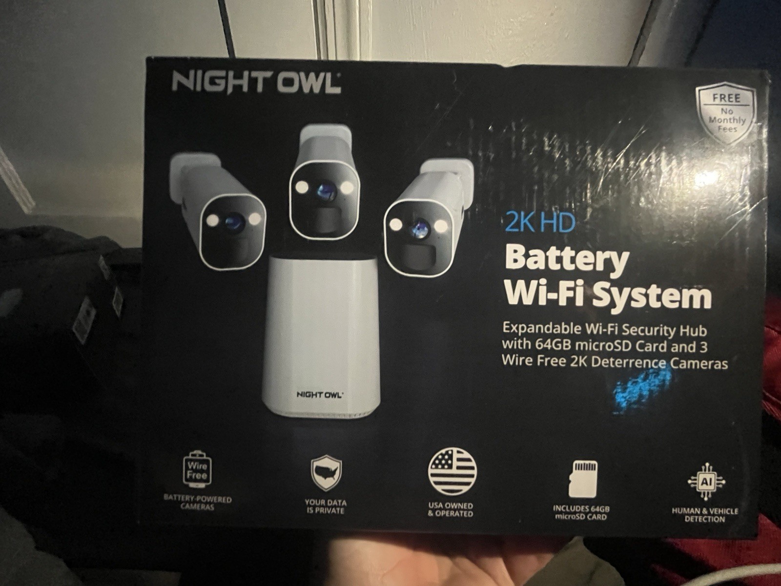 Night Owl 2K HD Battery Wi-Fi System Home Security Hub, 3 Cameras Indoor/Outdoor