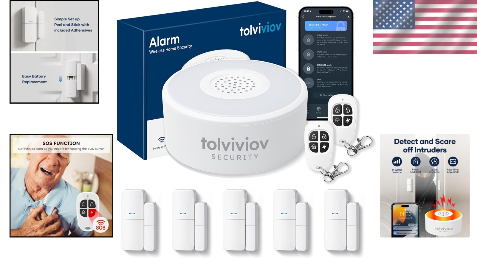 Wireless Door Alarm System 8pc Kit Smart Home Alexa Voice Control App Alert