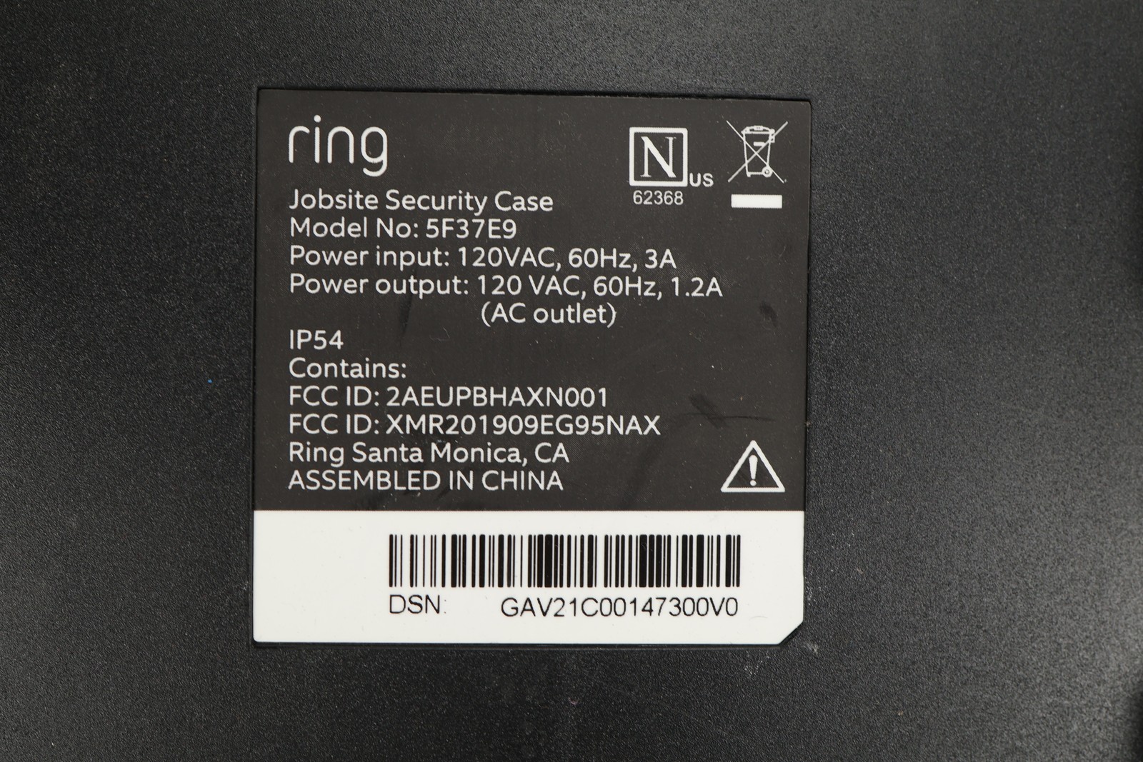 Ring Jobsite Security Case 5F37E9 IP54 Camera Light Batteries PARTS/REPAIR