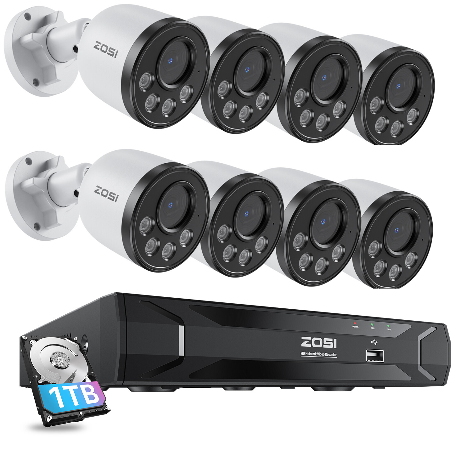 ZOSI 4MP POE Security Camera System 5MP NVR IP Audio 24/7 Record Human Detect IR