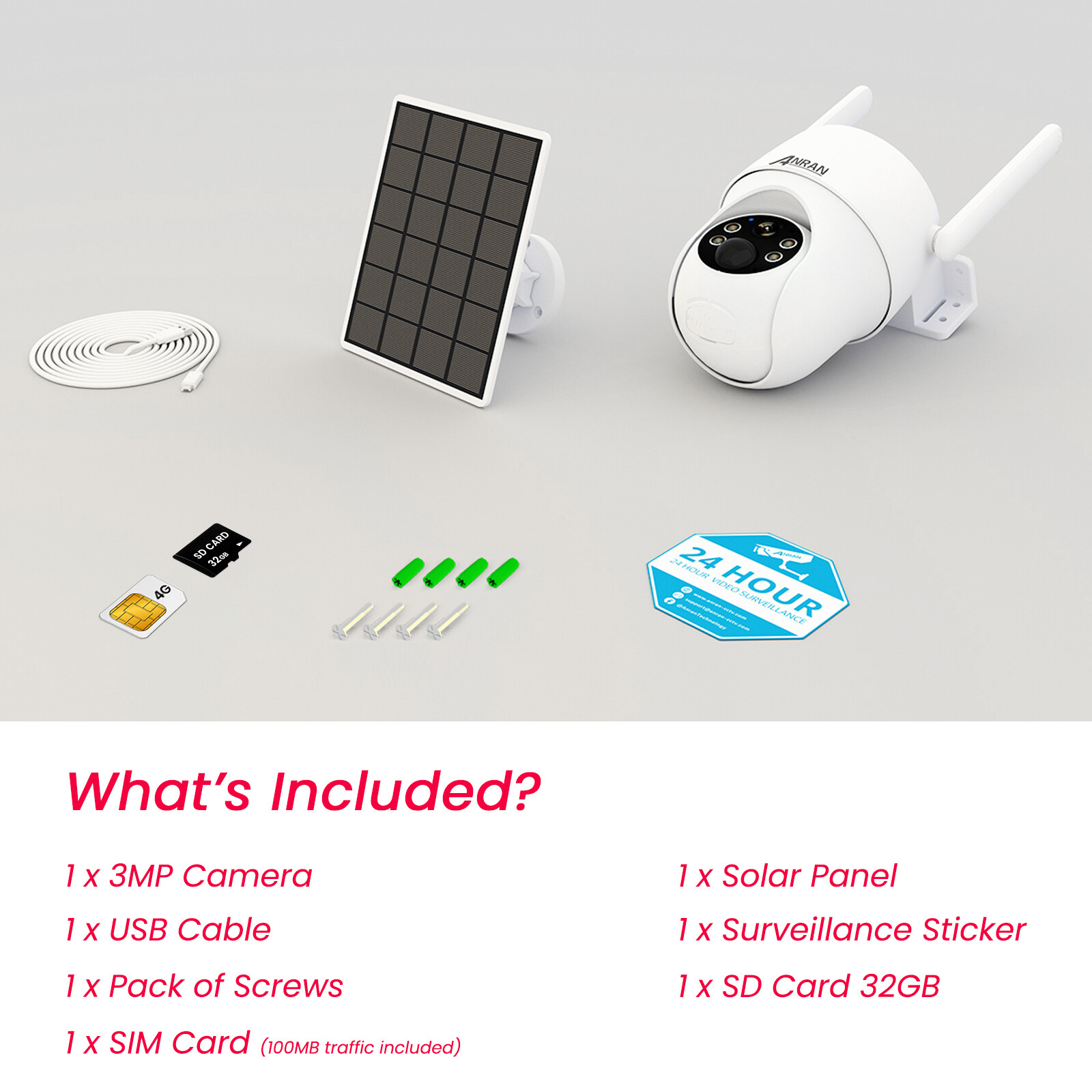 ANRAN 4G LTE Security Camera Outdoor Solar Battery Powered Wireless W/ Sim Card
