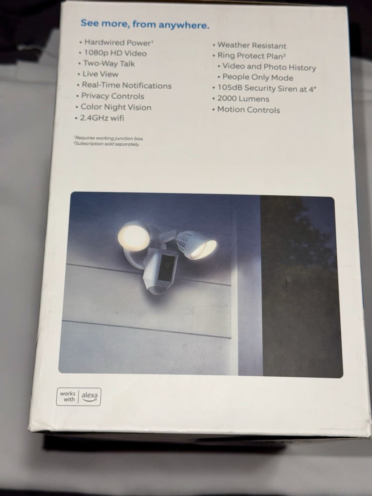 Ring Floodlight Cam Wired Plus Hardwired Wi-Fi Alexa 1080p White