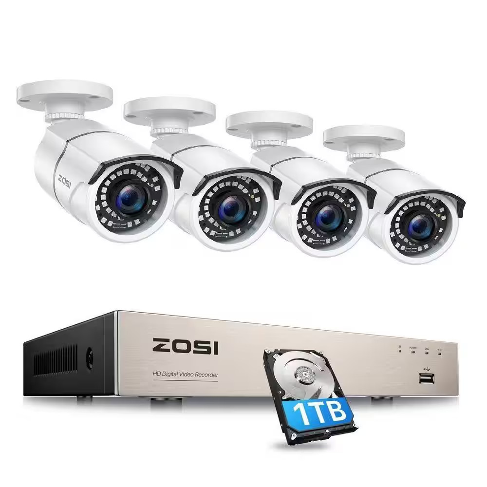 8-Channel 5Mp-Lite 1TB DVR Security Camera System with 4 1080P Wired Cameras, 12