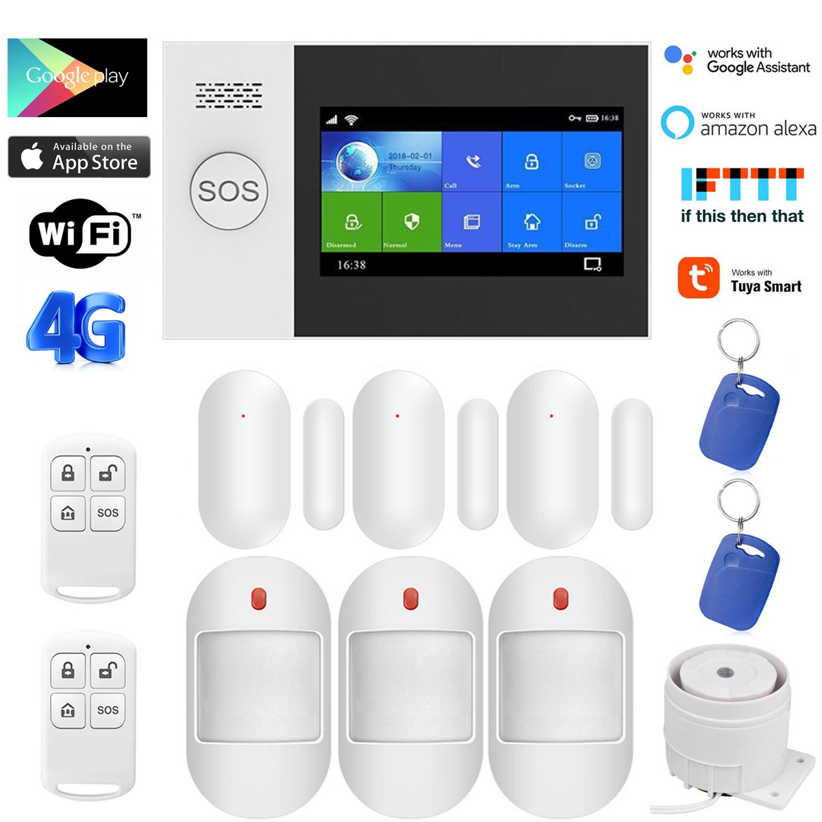 C19 Tuya APP WiFi+4G Sim Card Wireless House Home Security Alarm Burglar System