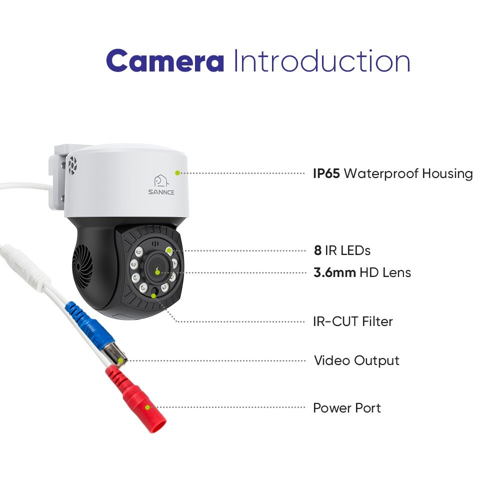 SANNCE 8CH DVR 1080P 360° Pan Tilt CCTV Security Camera System Human Detection