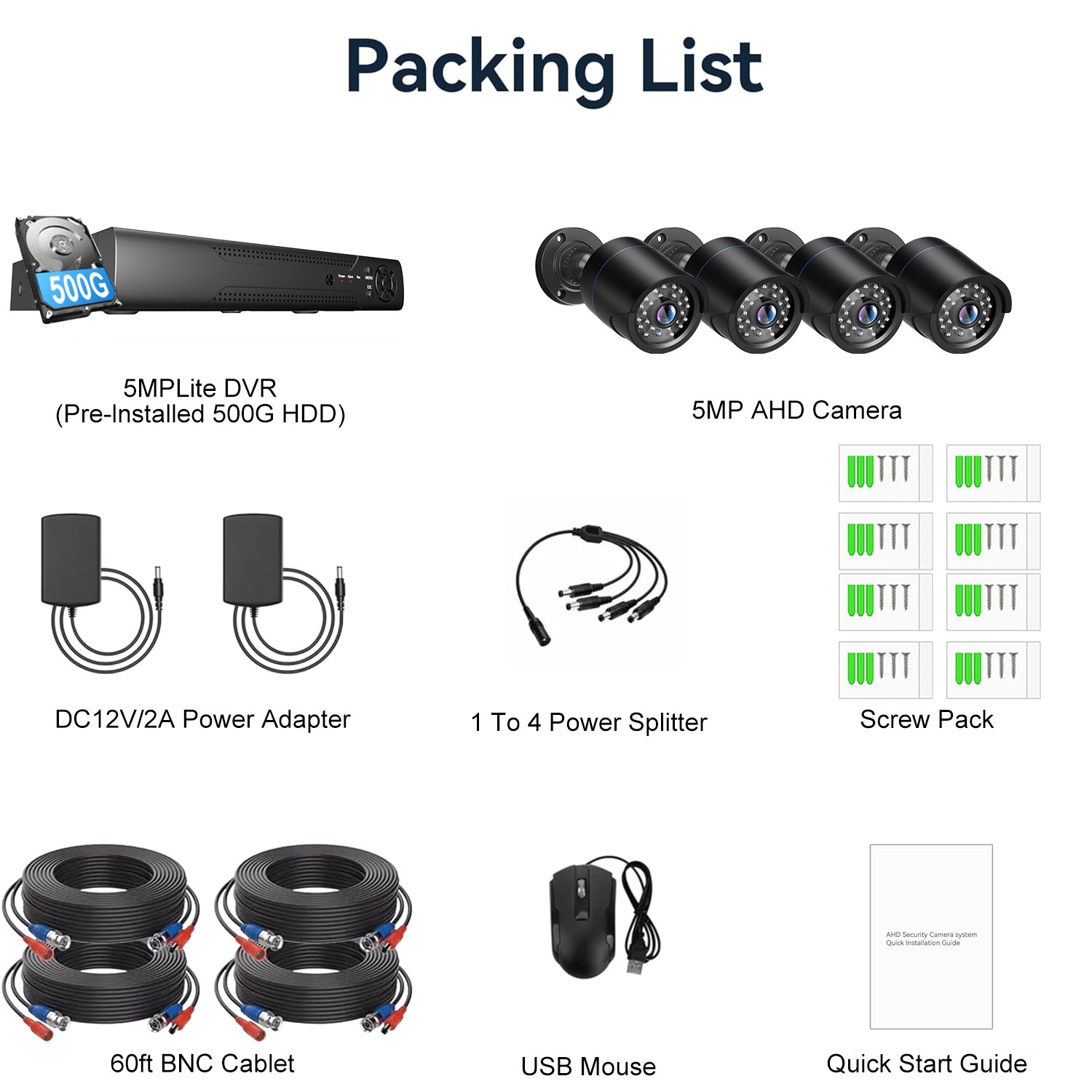 5MP HD Home Outdoor Security Camera CCTV System 4CH HMDI DVR IR with 500GB HDD