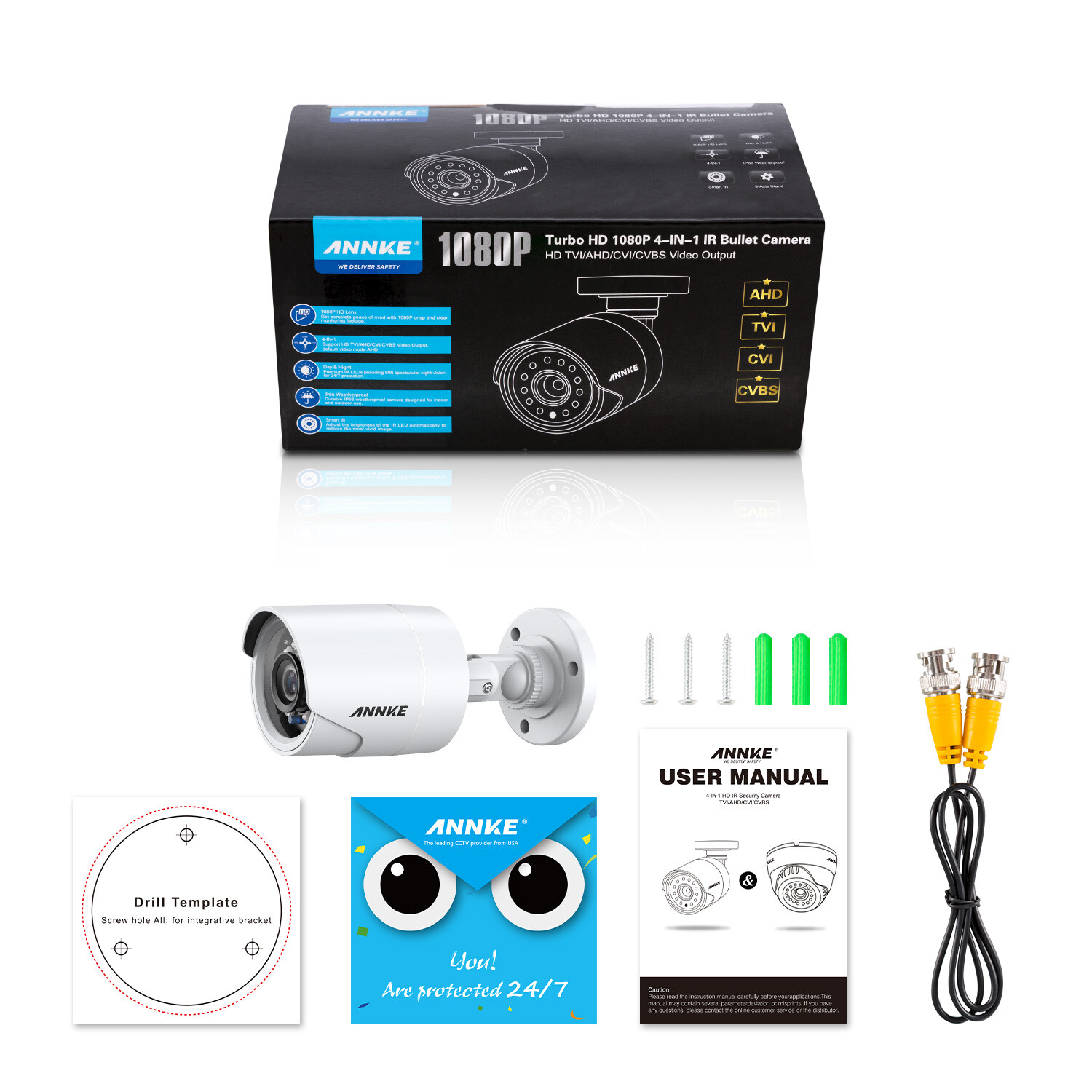 ANNKE HD 1080P Outdoor 2MP TVI 4IN1 Security Camera EXIR Night fit for TVI DVR
