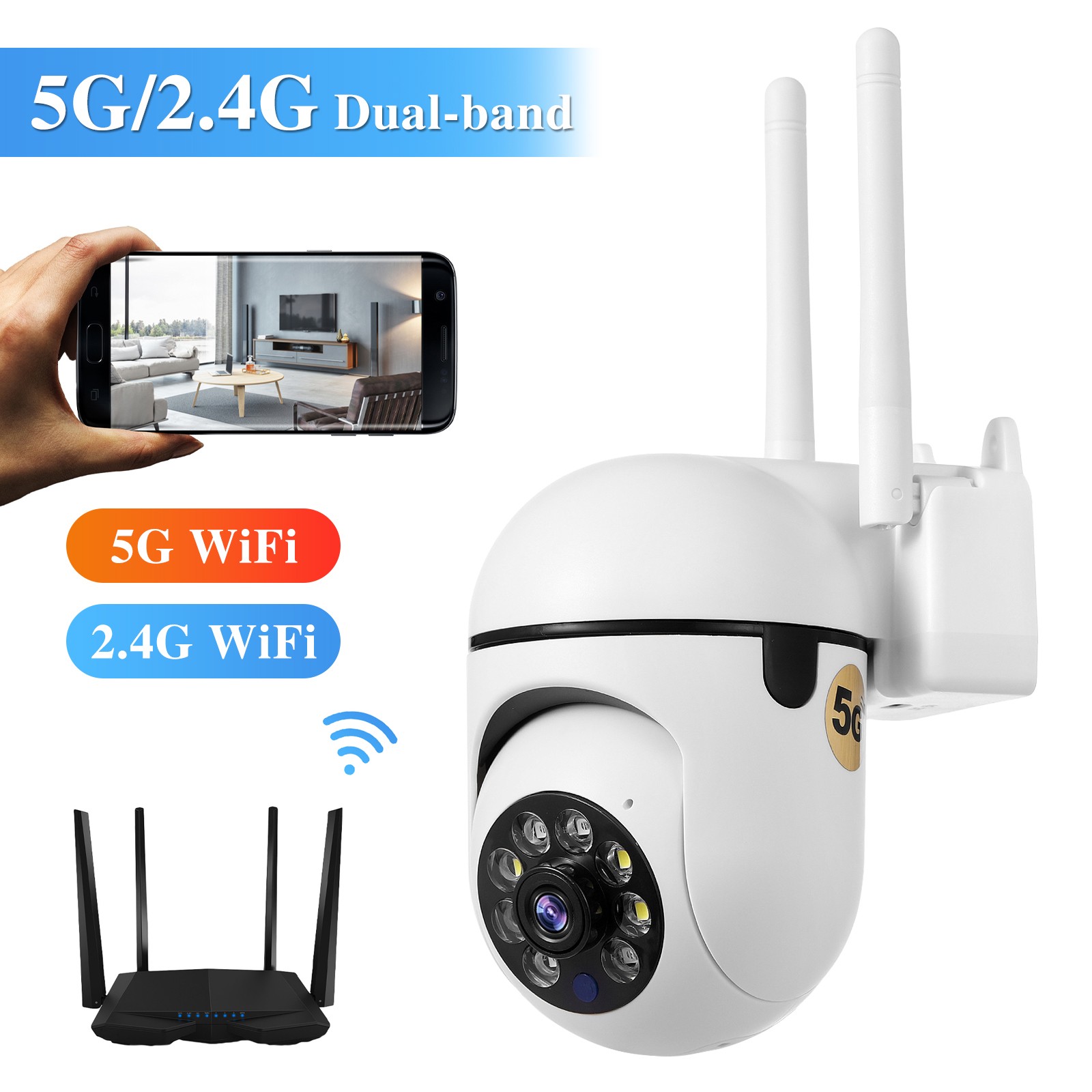 5G 1080P HD WIFI Wireless IP Security Camera Outdoor CCTV PTZ Smart Home IR Cam