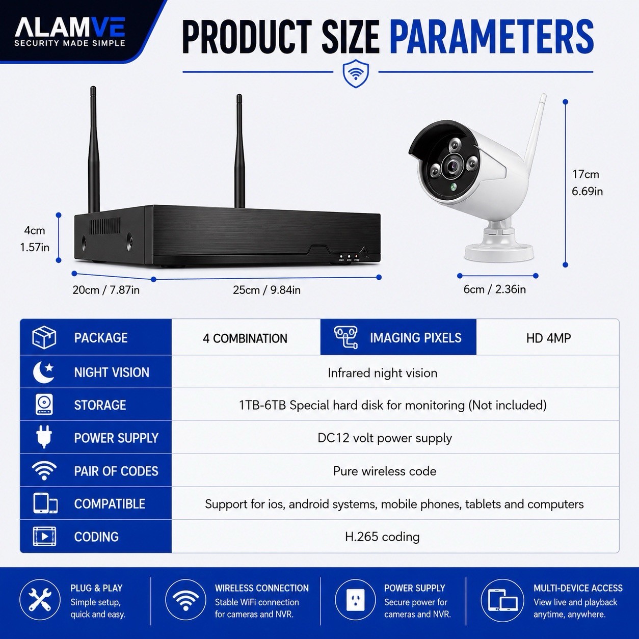 10CH NVR 5MP System, 5×3MP Cameras, 1TB HDD, Night Vision, Motion Detection, App