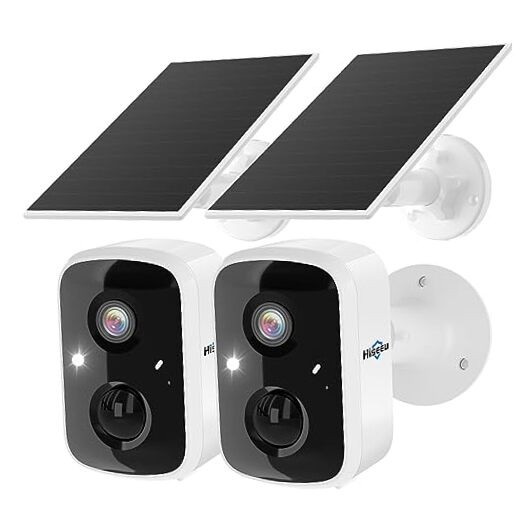 Solar Security Cameras Wireless Outdoor 2 Pack, Battery Powered 3K 2C90-White