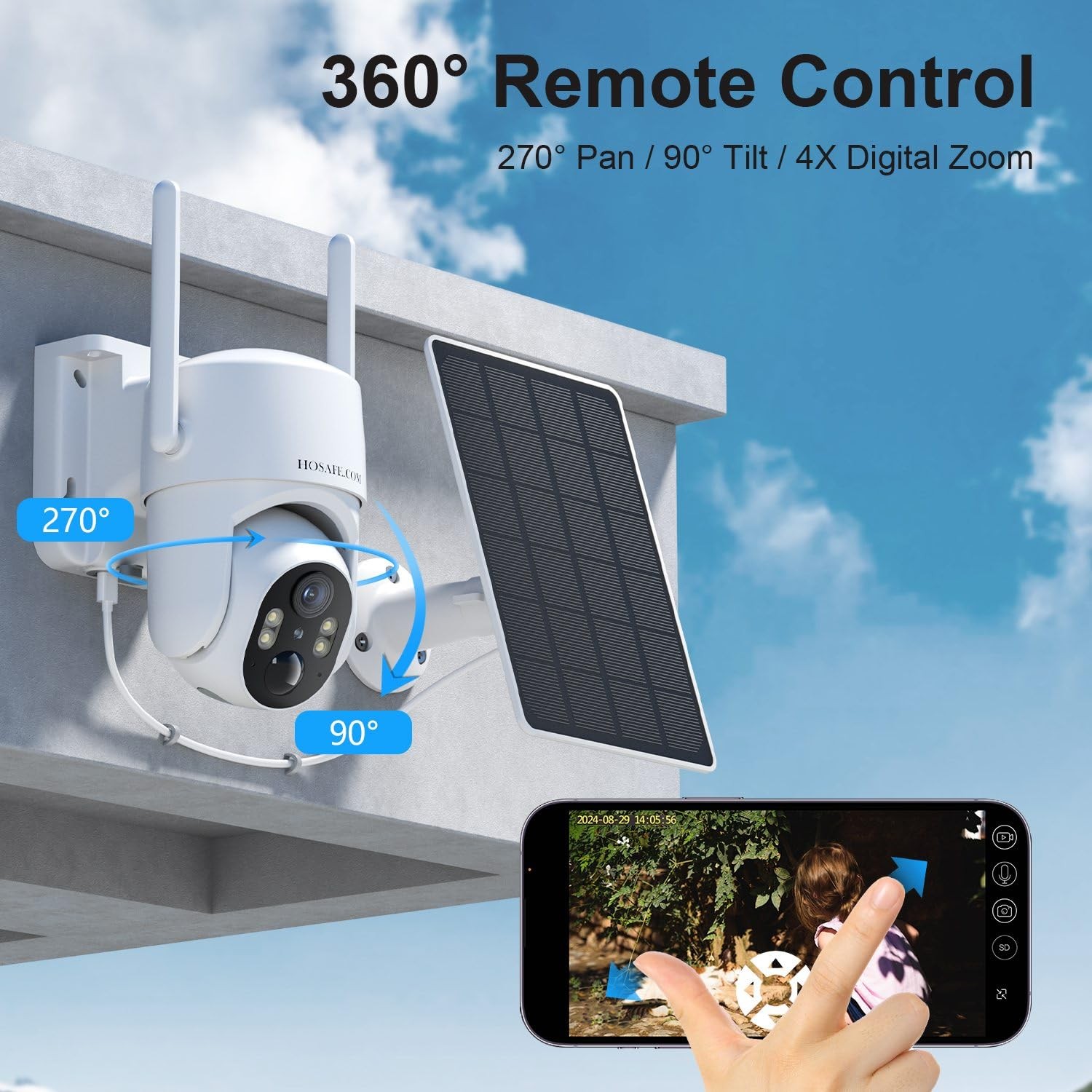 HOSAFE.COM Solar Security Cameras Wireless Outdoor, Free Cloud Storage, White