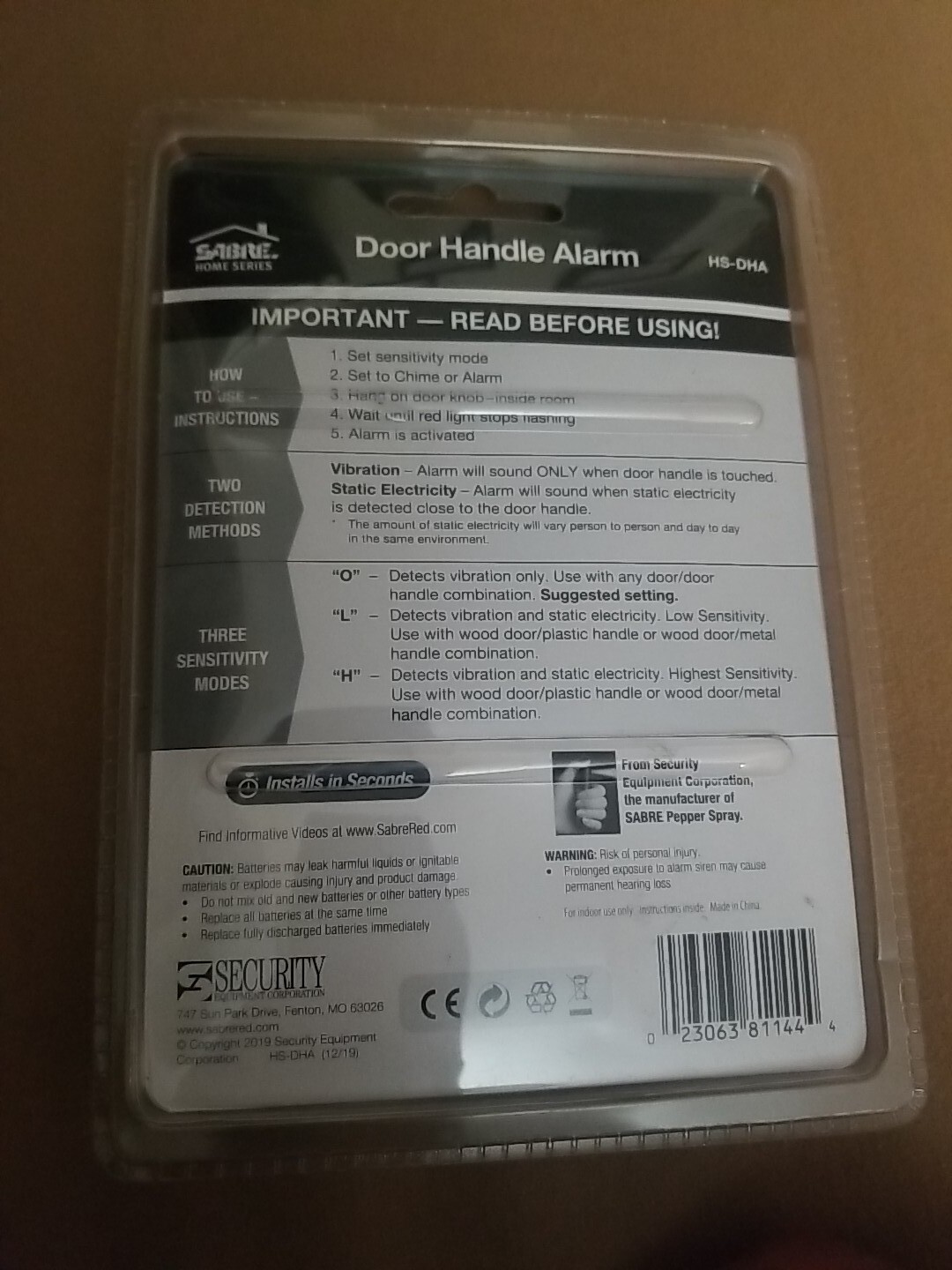 Sabre Door Handle Security Alarm With 2 Detection / 3 Operating Modes – HS-DHA