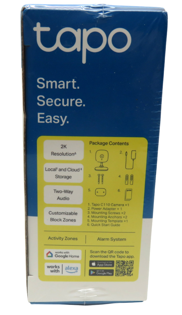 TP-LINK Tapo 2k Indoor Security Wi-Fi Camera, Tapo C110 Night Vision, White