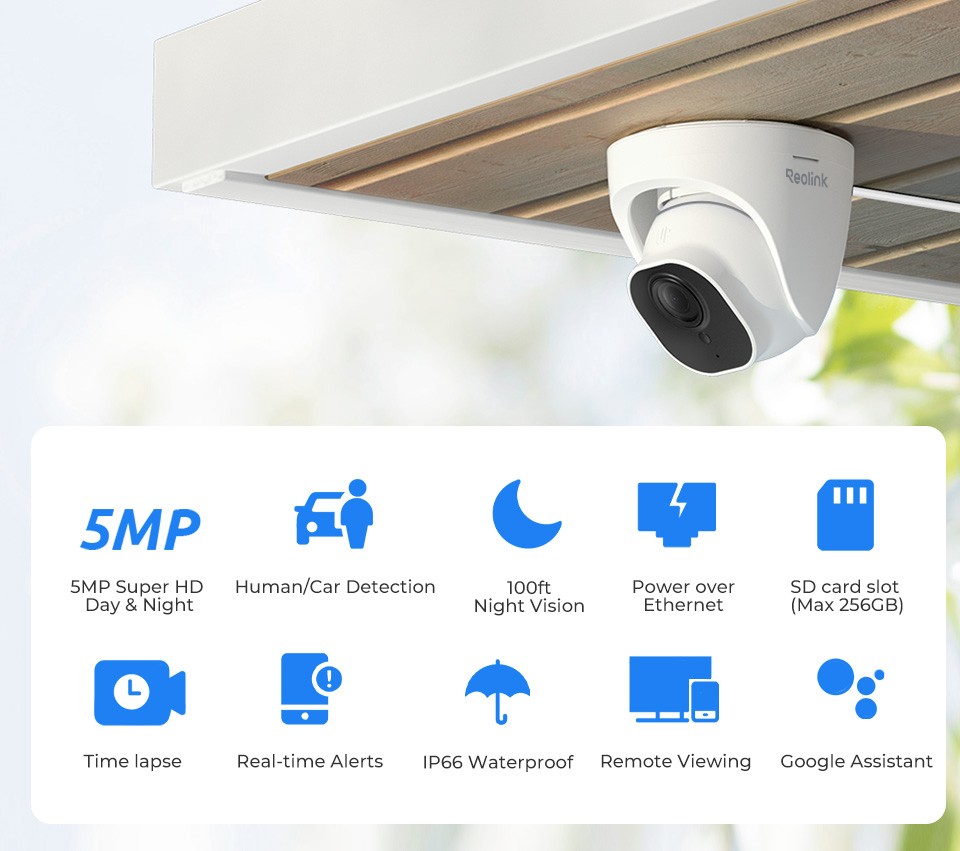 Reolink 8CH RLN8-410 2TB NVR 5MP Outdoor Wired PoE Security Camera System