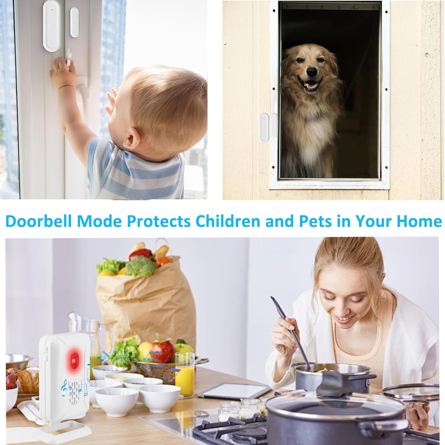 Door Open Alarm with Portable Receiver,Wireless Battery Operated Door Alarm,Wire