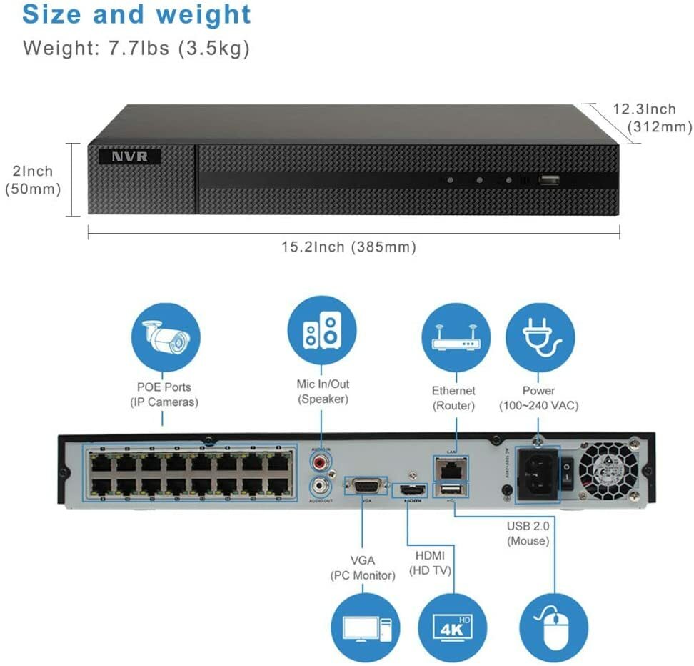 4TB 4K 16CH IP POE Security Camera System 4TB HDD Surveillance Camera NVR