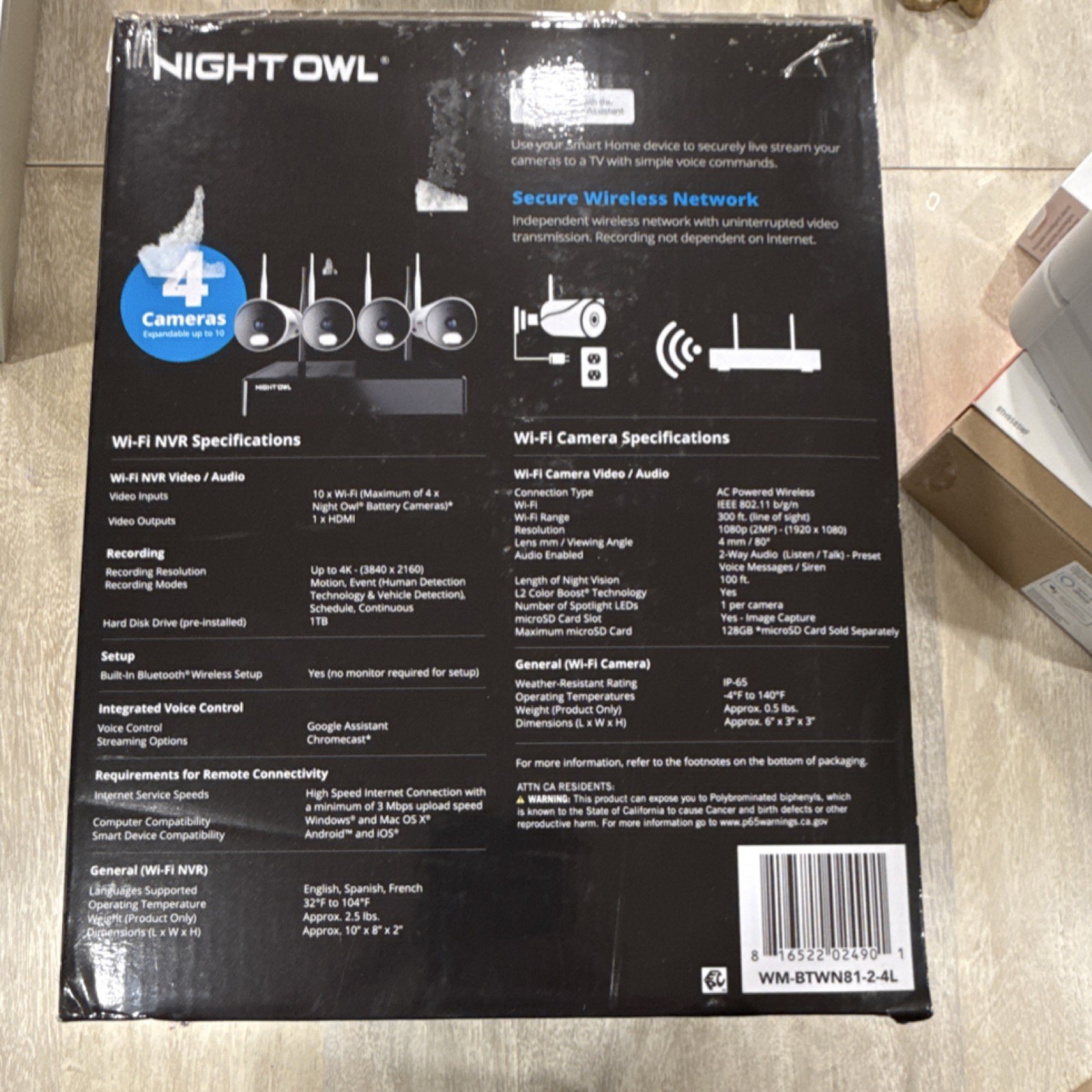 Night Owl Wi-Fi Bluetooth 4 Cameras 1080p Spotlights Voice Alerts 1TB