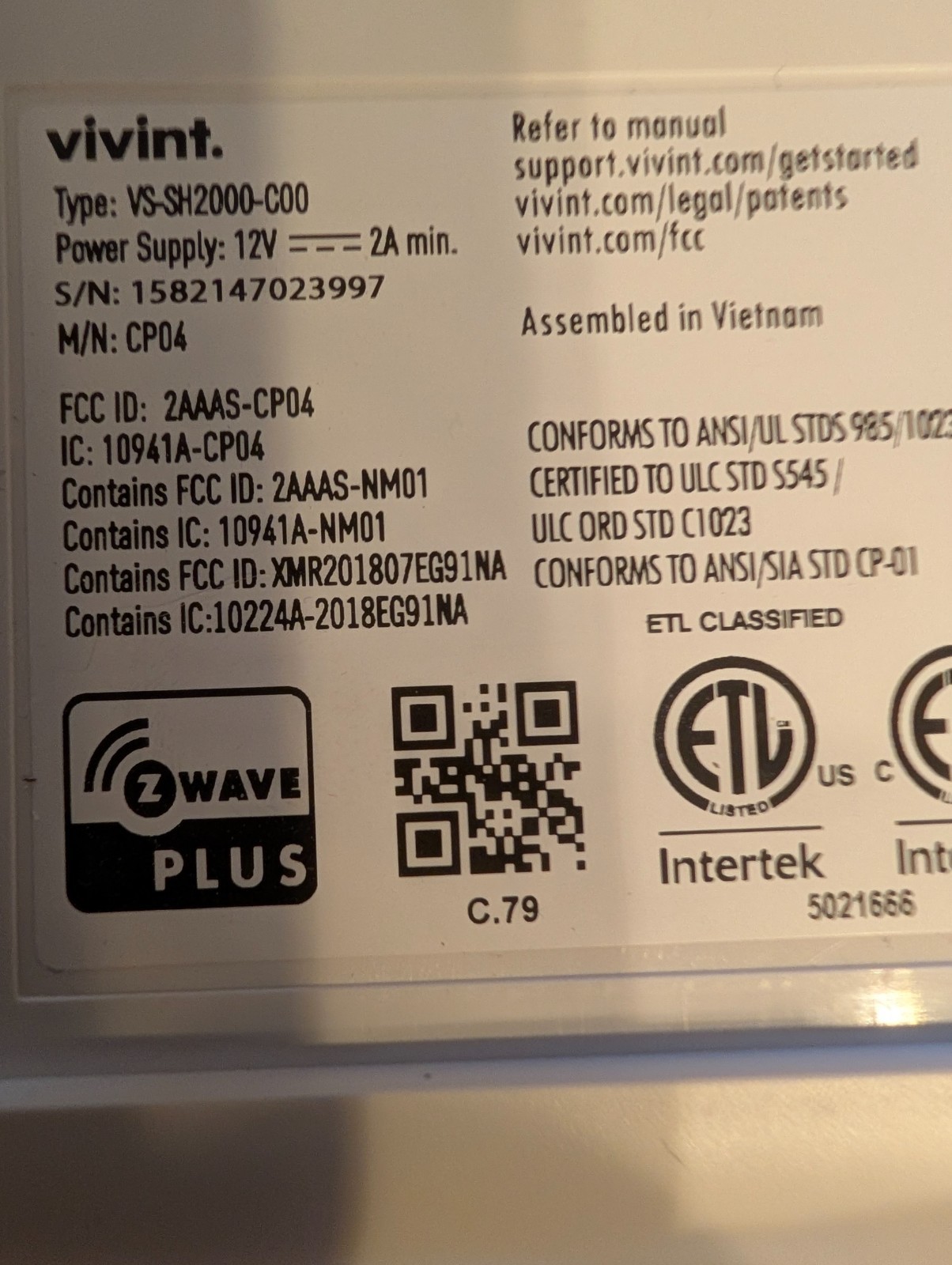 Used Vivint Smart Home Sky Control Panel Smart Hub VS-SH2000-C00