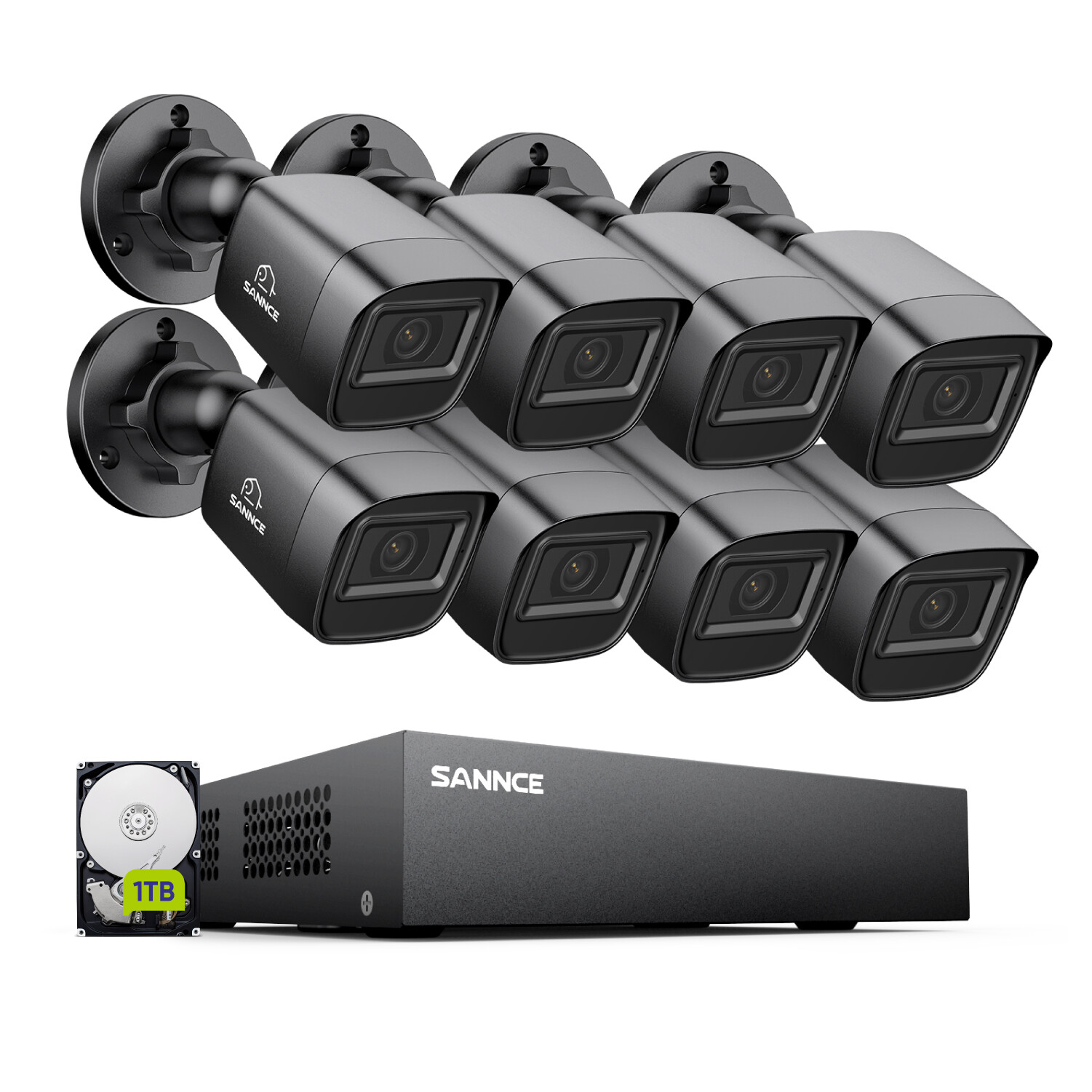 SANNCE 5in1 8CH DVR 1080P CCTV Security Camera System 1TB Human Detection H.265+