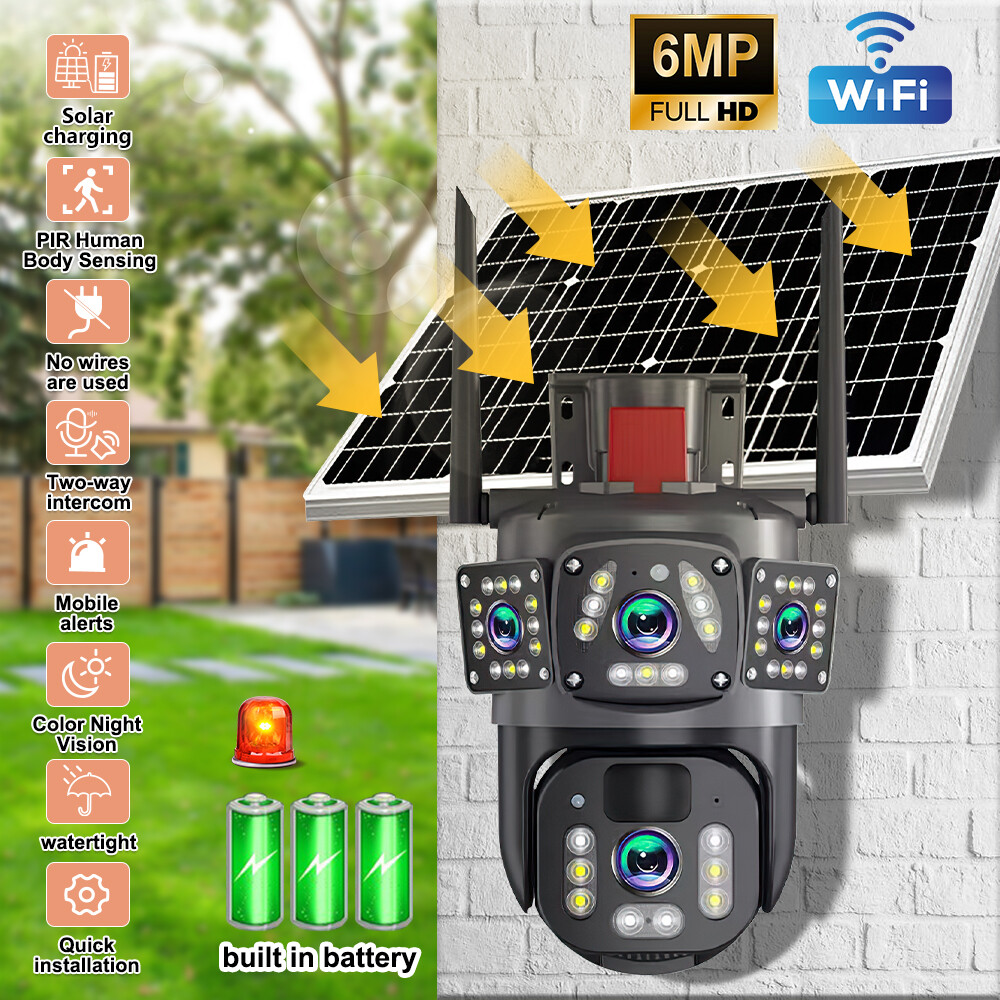 Dual Lens 4K WiFi Solar IP Camera Wireless Outdoor CCTV PTZ Home Security Cam US