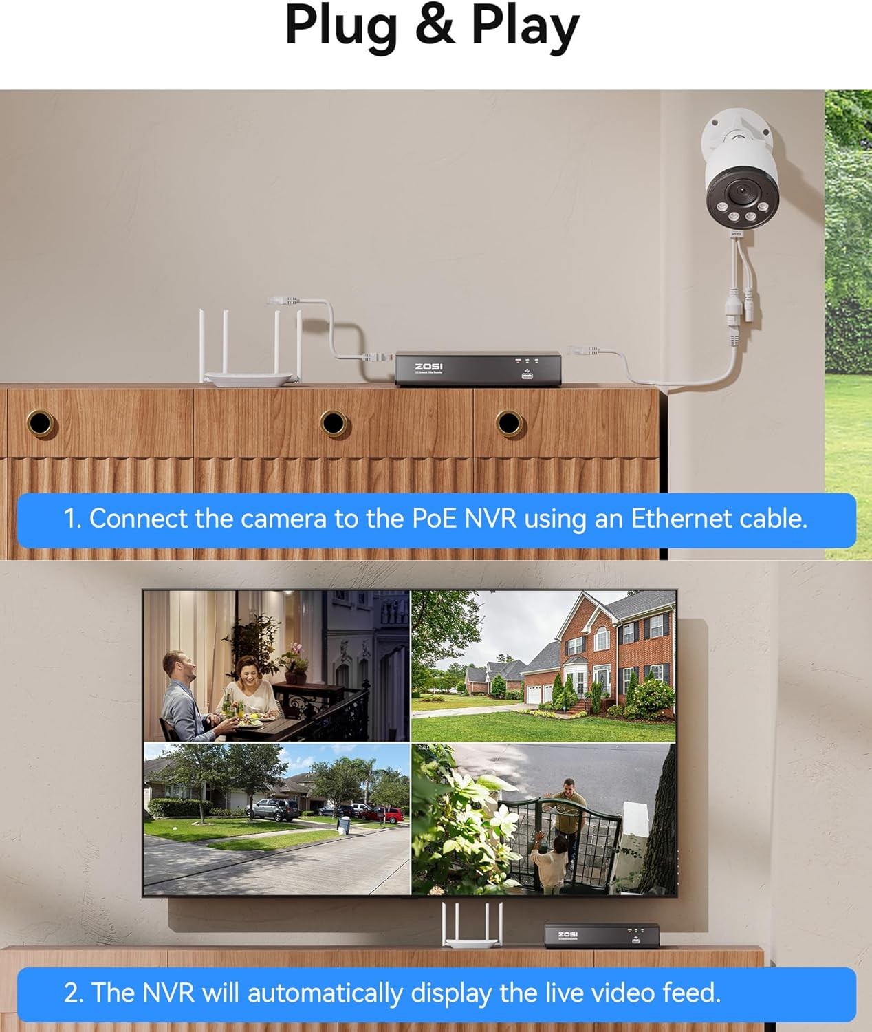 ZOSI 4PK 4MP PoE Security IP Camera System 100ft IR Night Mic Outdoor AI Detect