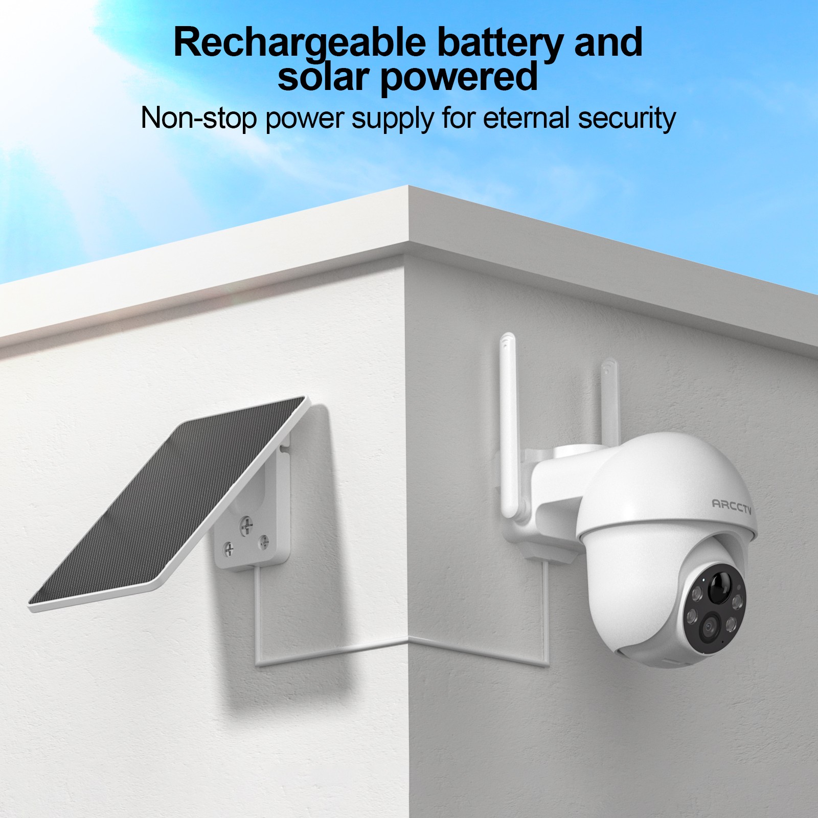 ARCCTV Outdoor 4MP Solar Security Camera 360° PTZ WiFi Battery Smart Home IP66